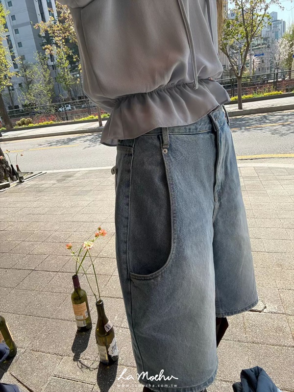 褲腳不收邊六分牛仔寬褲